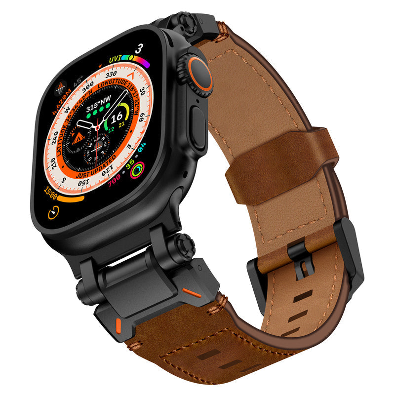 Crazy Horse Leather Apple Watch Band, Titanium Adapter, Hand-Stitched