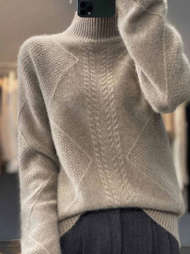 Kaschmir-Rollkragenpullover, Marlow, Zopfmuster für kaltes Wetter