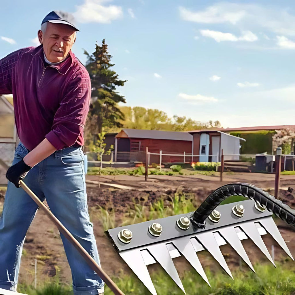 ThriveGard Steel-Tooth Garden Weeding Rake, Ergonomic Adjustable Grip