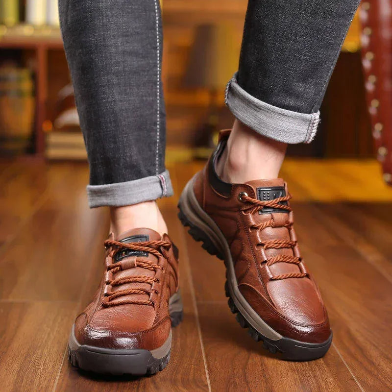 Herren Schuhe mit Fußgewölbeunterstützung, StrideFlex handgenähte Leder-Slipper mit gepolsterten Sohlen