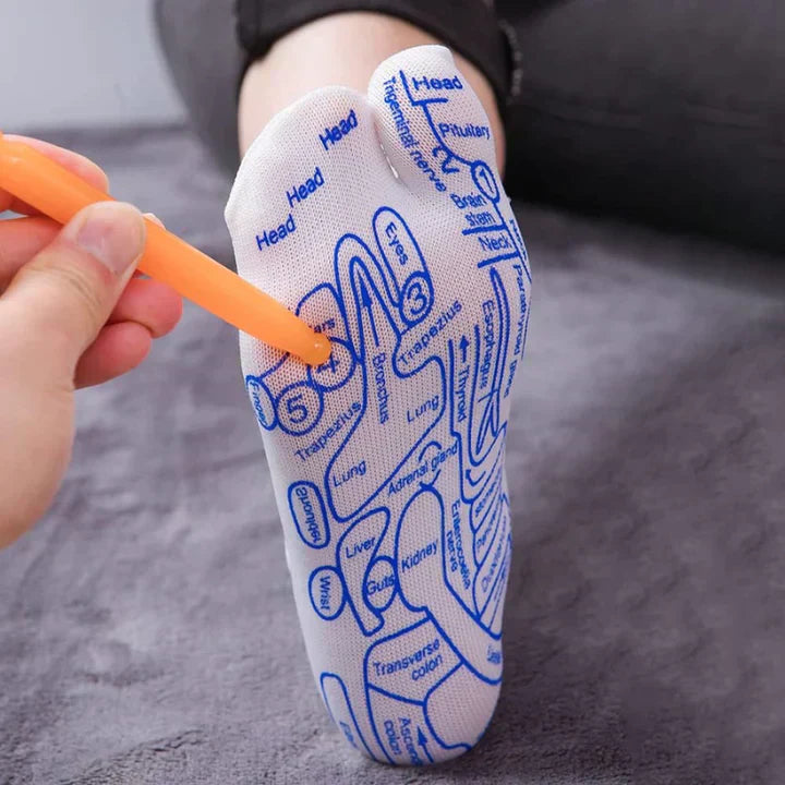 SoleComfort Fußreflexzonen-Massage-Socken mit Druckpunkt-Werkzeug