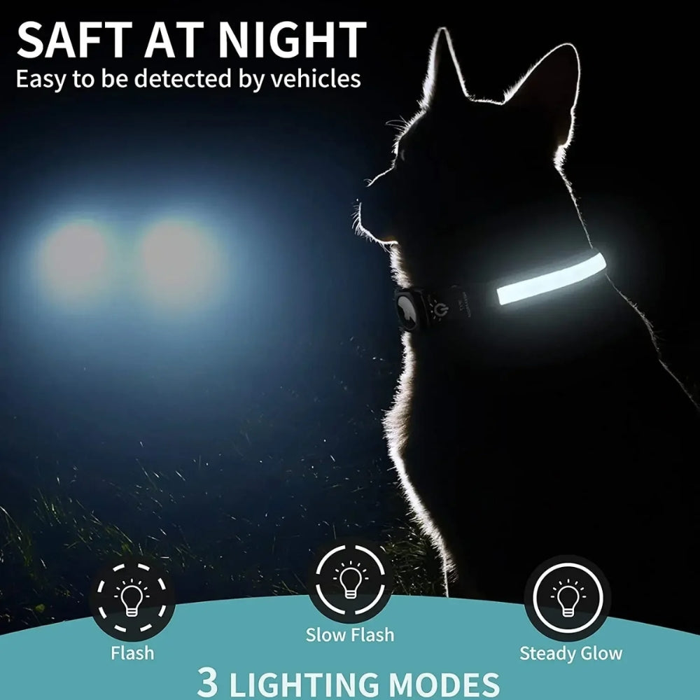 LumaPaw Waterproof Dog Collar, LED Light & AirTag Tracker Slot