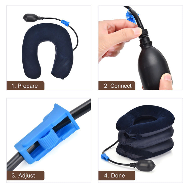 CerviEase Inflatable Neck Stretcher, Adjustable Air Wrap, Blue & Coffee