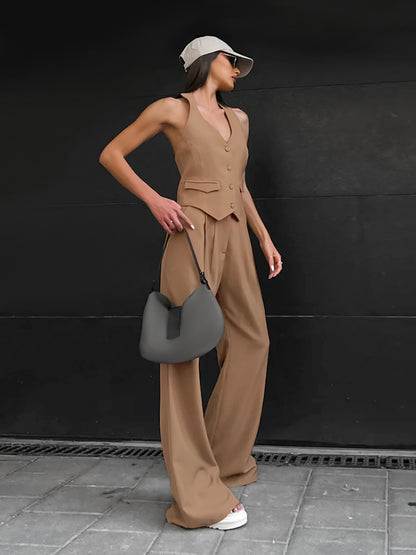 Ensemble Tailleur Sans Manches I Gilet Halter & Pantalon Droit