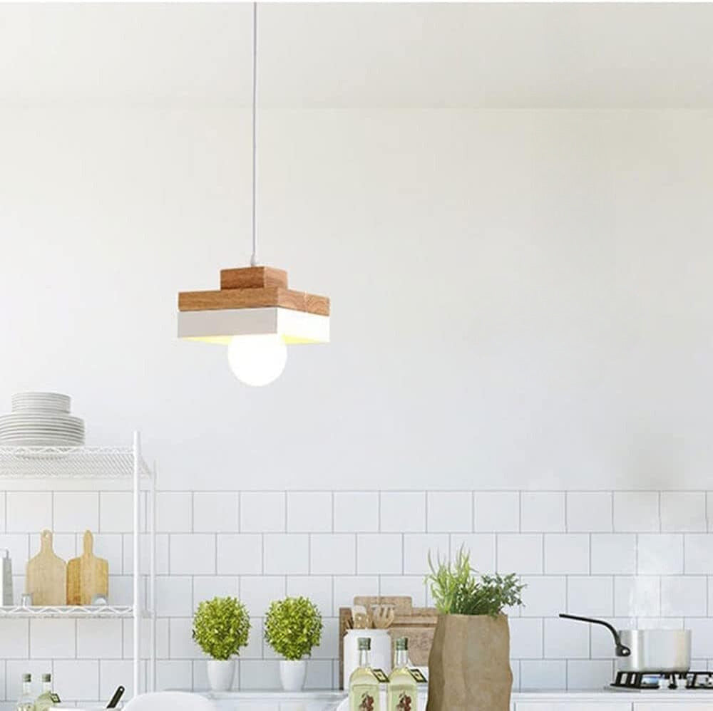 Aria Minimalist Black & White Wood Geometric Pendant Light | Fioriscas