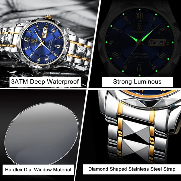 Diamond-Bezel Watch For Men, Maristel Waterproof With Glowing Dial