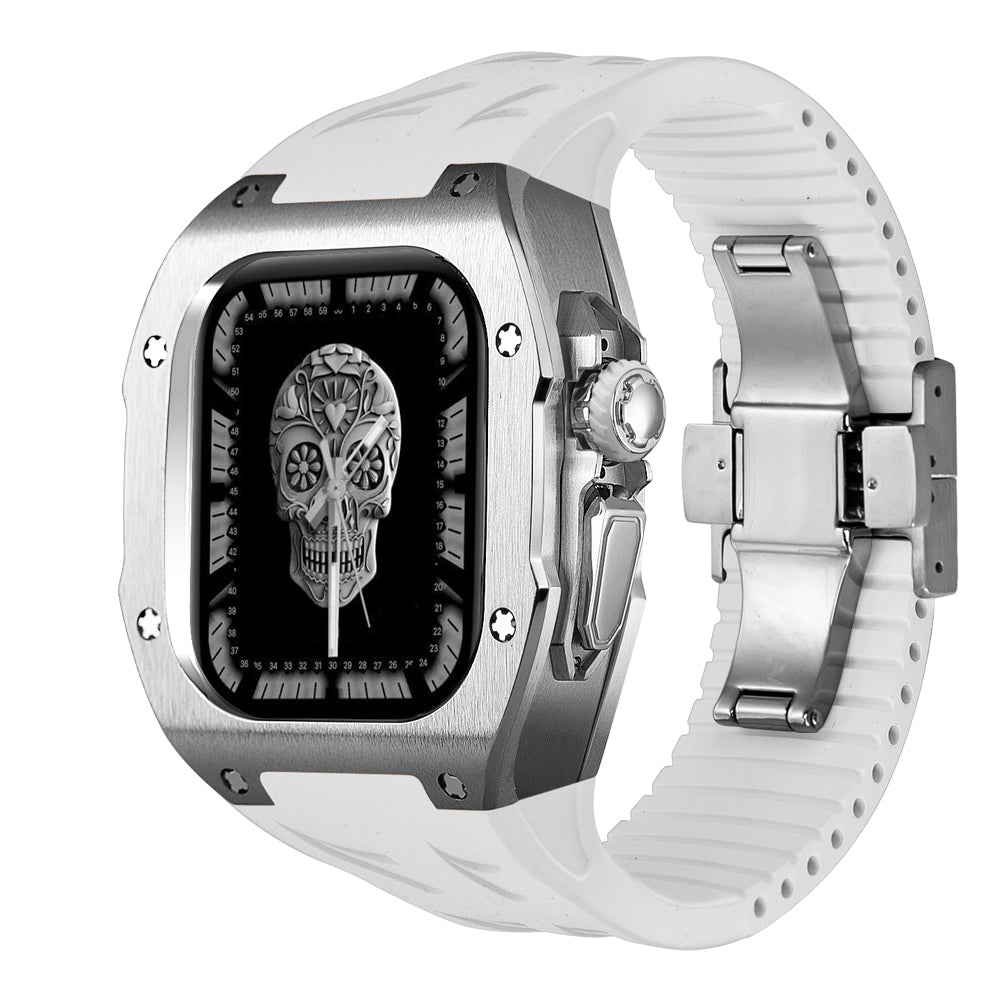Kit de modification de boîtier en titane pour Apple Watch Ultra avec bracelet en caoutchouc fluoré