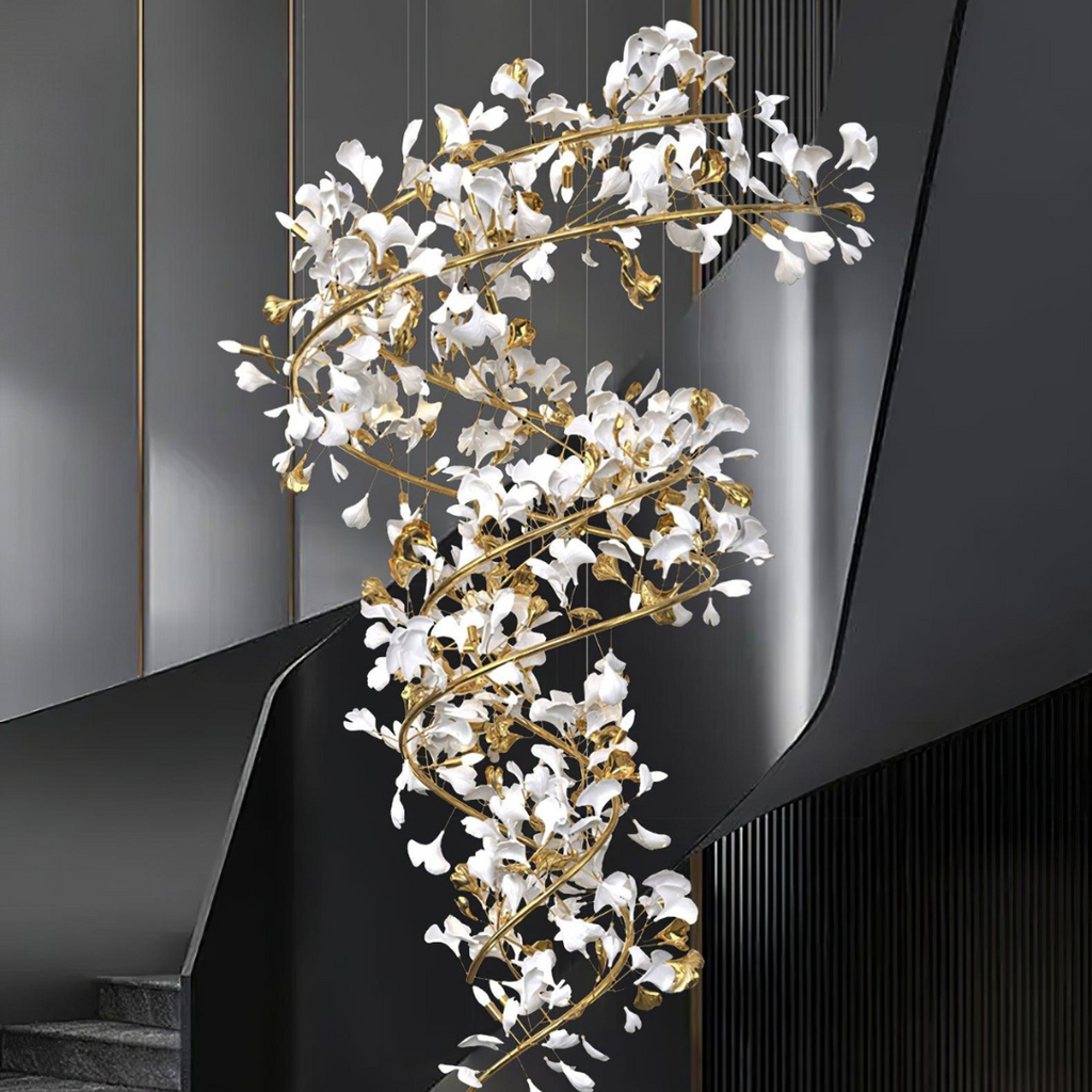 Olivia Modern Gold Staircase Chandelier, Metal & Ceramic | Fioriscas