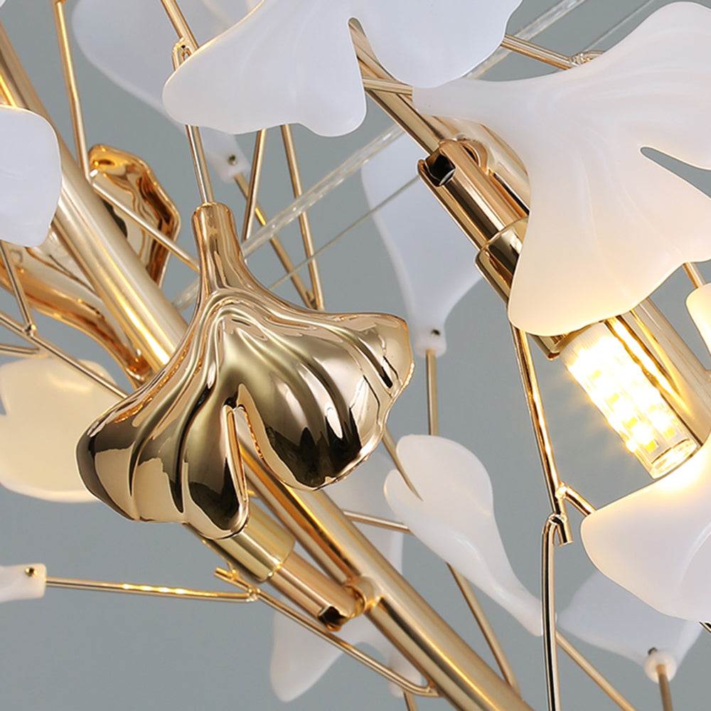 Olivia Ginkgo Leaf Modern Petal Shaped Metal Chandelier, Gold | Fioriscas