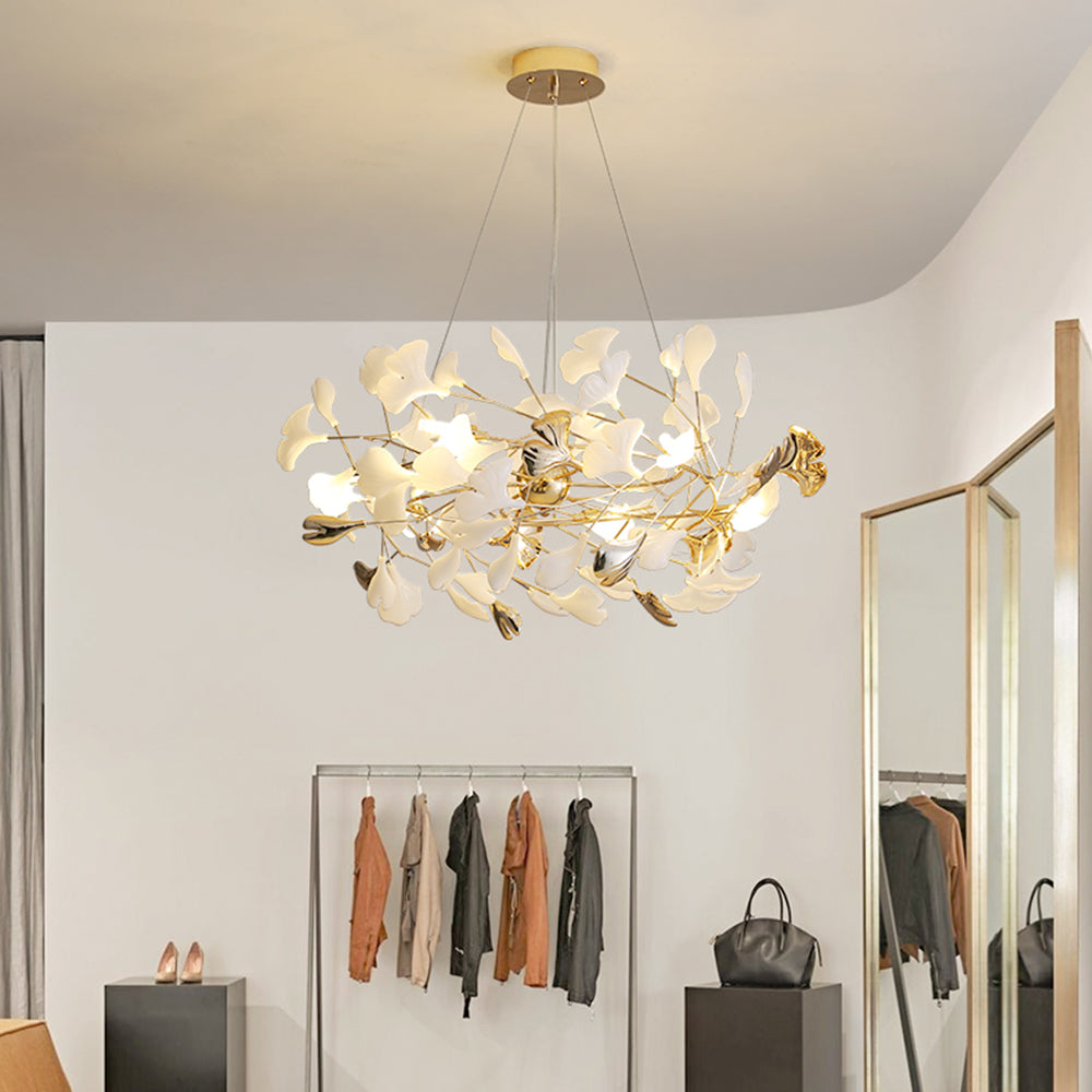 Olivia Ginkgo Leaf Modern Petal Shaped Metal Chandelier, Gold | Fioriscas