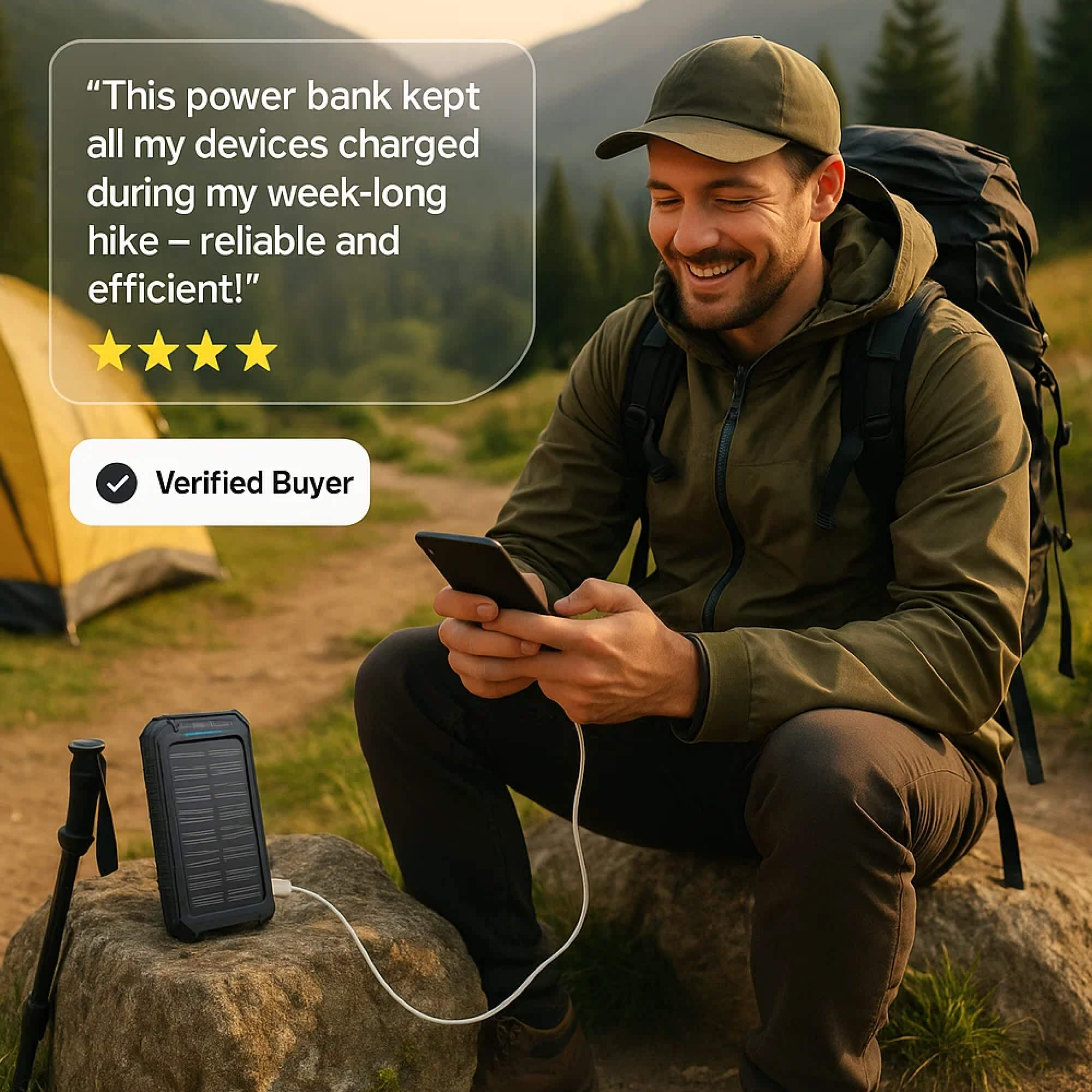 50000mAh Solar Power Bank With Dual USB Ports, Waterproof