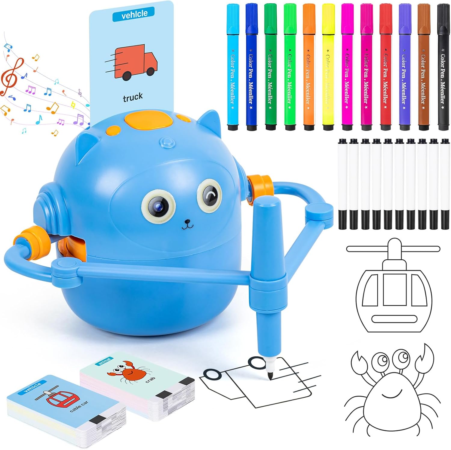 Robot de dessin Doodle Bot pour enfants, jouet de dessin sans écran avec plus de 100 cartes