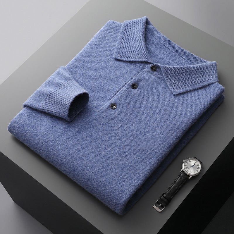 NordicLuxe langærmet poloshirt i en blanding af kashmir og merinould