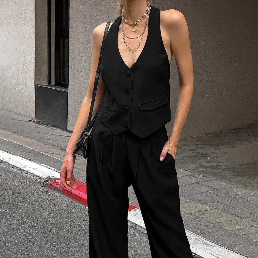 Ensemble Tailleur Sans Manches I Gilet Halter & Pantalon Droit