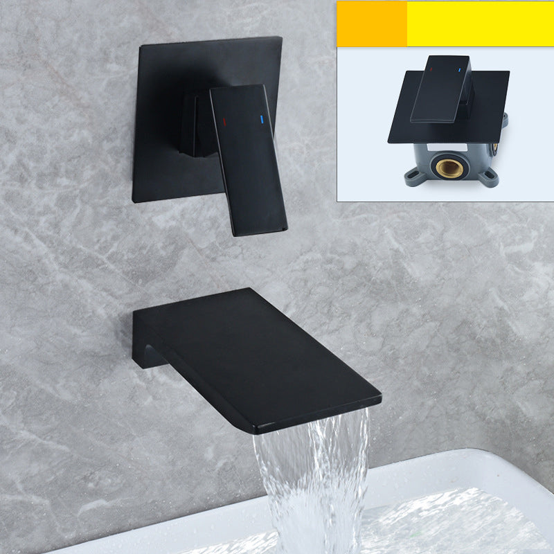 Torneira de parede para casa de banho com manípulo único Cascade, bica em queda de água preta mate