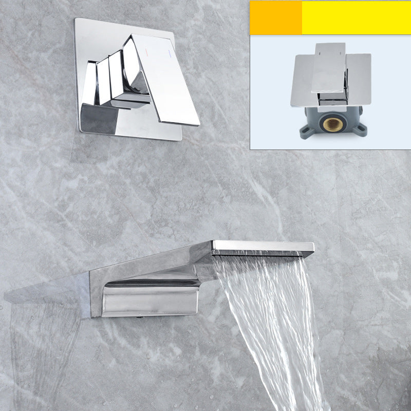 Torneira de parede para casa de banho com manípulo único Cascade, bica em queda de água preta mate