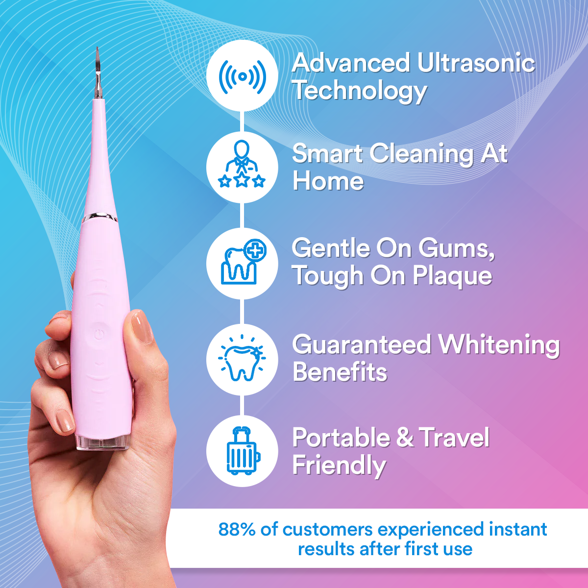 Ultrasonic Tooth Cleaner With Adjustable Sonic Vibration Settings