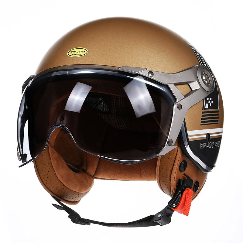 LyraJet Retro Motorcycle Helmet, DOT & ECE Certified, Bubble Visor