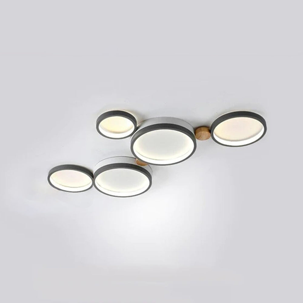 NovaLumen Metal and Wood Ceiling Light, 3 to 7 Lamps, White, Gray or Green