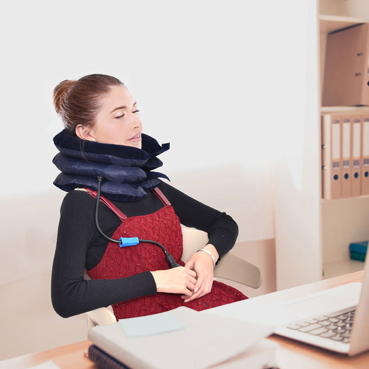 CerviEase Inflatable Neck Stretcher, Adjustable Air Wrap, Blue & Coffee