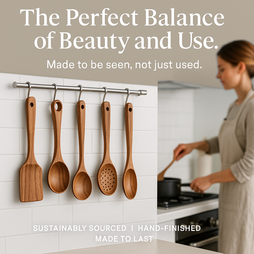 Ensemble d’ustensiles de cuisine en bois naturel ForestCraft pour cuisiniers amateurs