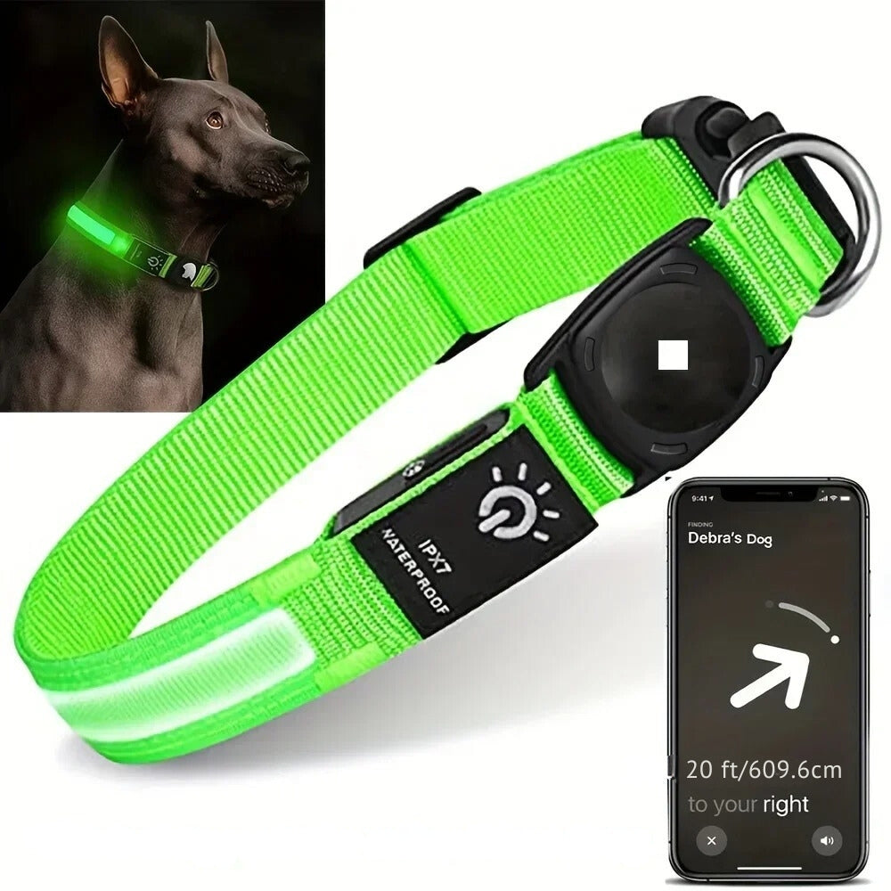 LumaPaw Waterproof Dog Collar, LED Light & AirTag Tracker Slot