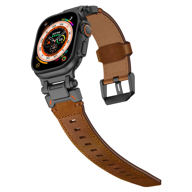 Crazy Horse Leather Apple Watch Band, Titanium Adapter, Hand-Stitched