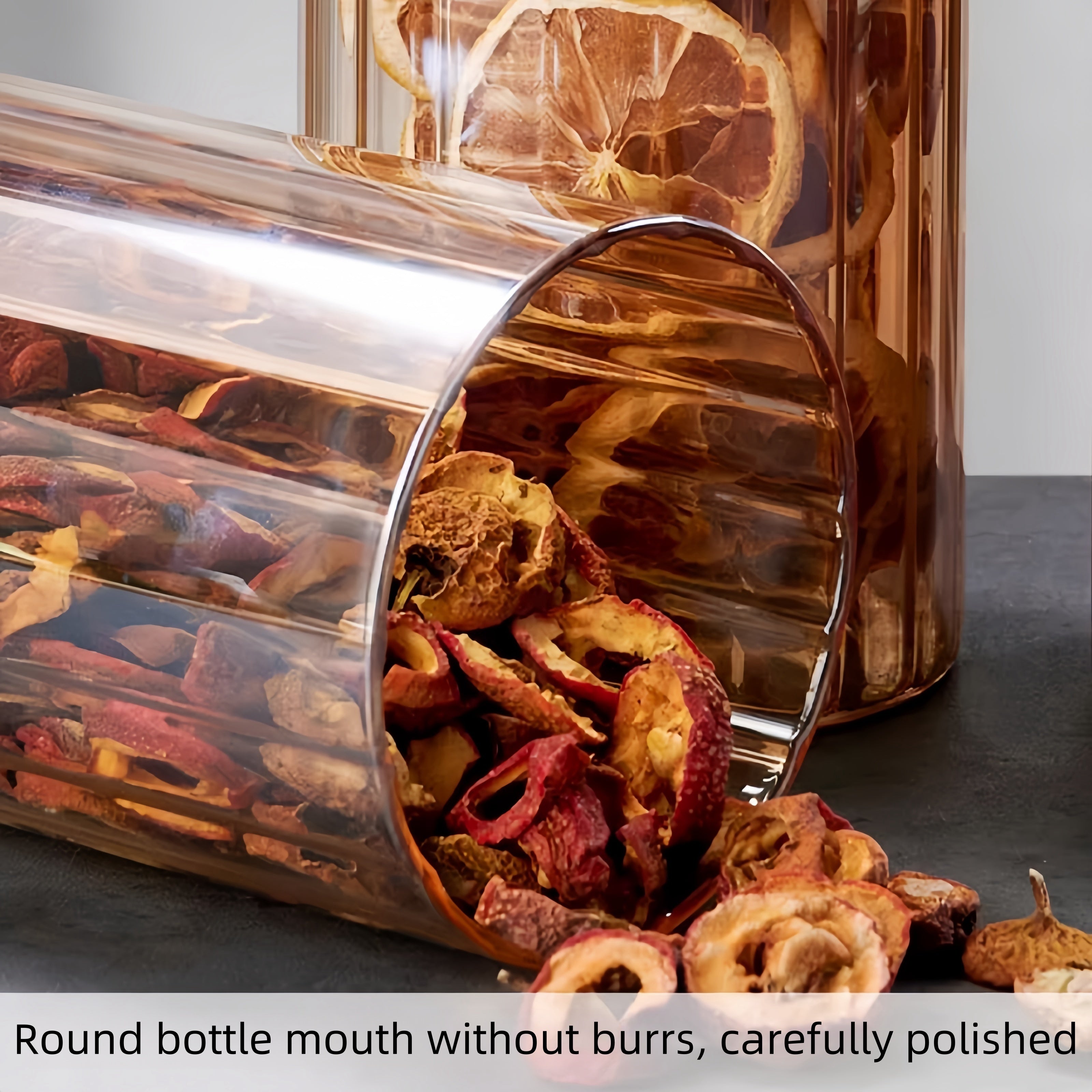 Amber Glass Jar Set, Elowen Stag 3-Piece, Gold Lids
