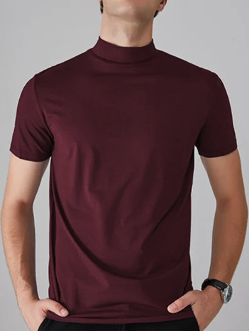 Mock-Neck Slim-Fit T-Shirt for Men, Short-Sleeve Stretch Cotton Tee