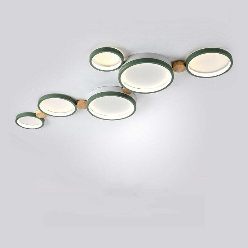 NovaLumen Metal and Wood Ceiling Light, 3 to 7 Lamps, White, Gray or Green