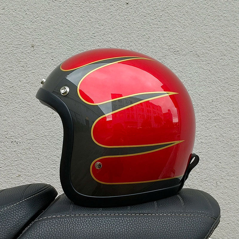Cască retro de motocicletă AeroGuard, certificată DOT și ECE, cu carcasă din fibră de sticlă