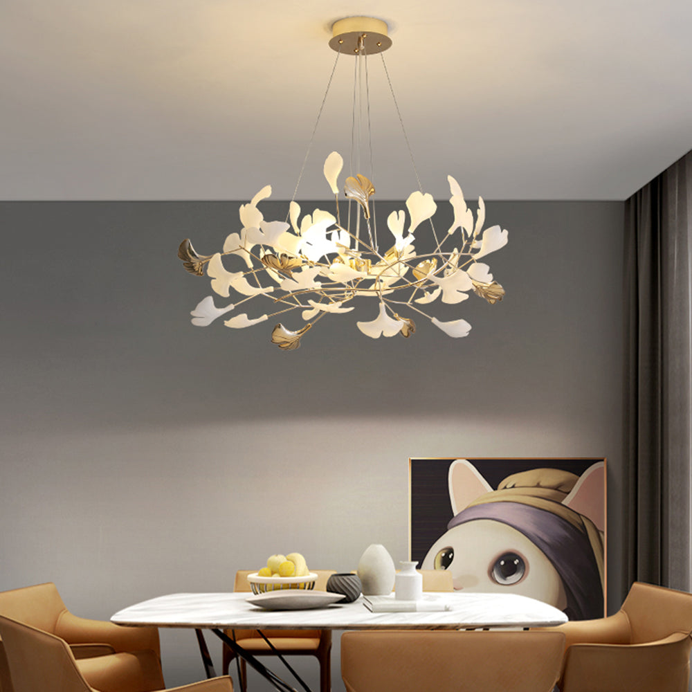 Olivia Ginkgo Leaf Modern Petal Shaped Metal Chandelier, Gold | Fioriscas