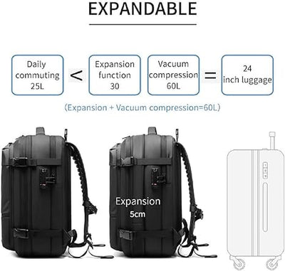 Mochila de viagem expansível de 60 L com compartimento de compressão para roupa molhada e seca