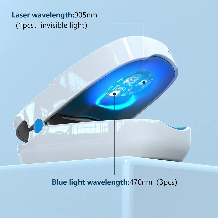 Dispositivo de luz para el cuidado de uñas con clip, doble haz de 905 nm y 470 nm, recargable
