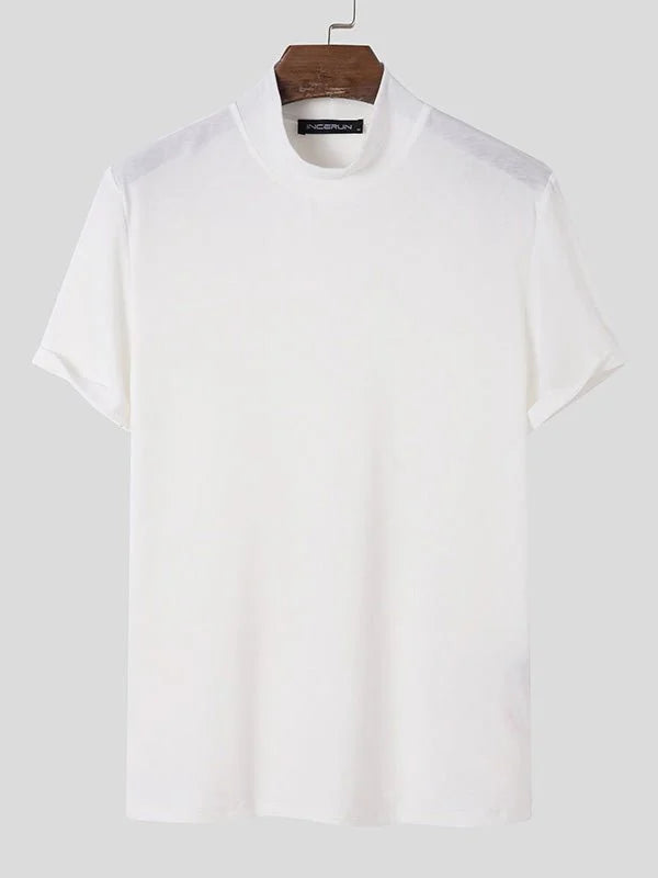 Mock-Neck Slim-Fit T-Shirt for Men, Short-Sleeve Stretch Cotton Tee