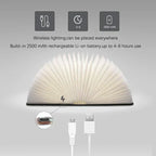 Lámpara de lectura plegable con acabado de madera cálida, lámpara LED de mesita de noche inalámbrica