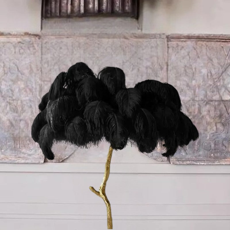 Lámpara de pie de plumas de avestruz, LED de altura ajustable con base de latón
