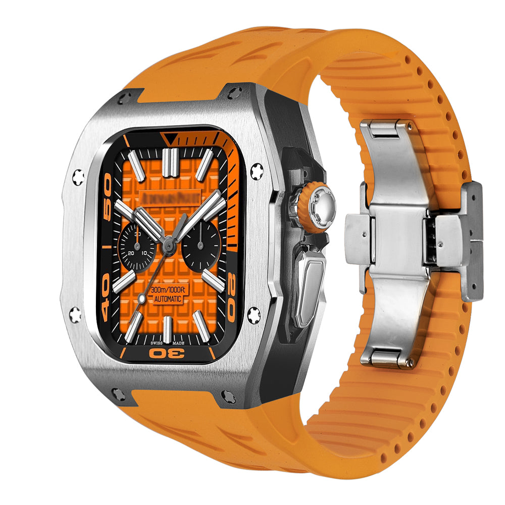 Kit de modification de boîtier en titane pour Apple Watch Ultra avec bracelet en caoutchouc fluoré