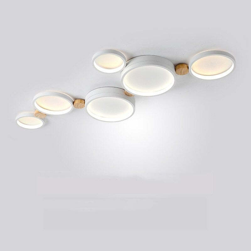 NovaLumen Metal and Wood Ceiling Light, 3 to 7 Lamps, White, Gray or Green