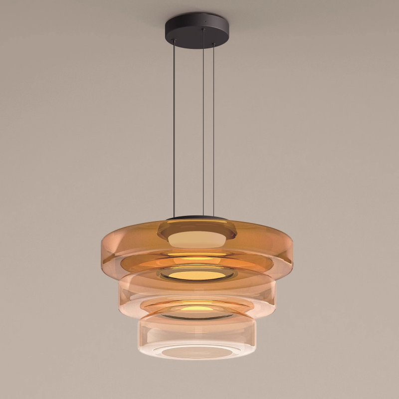 Lustră suspendată Asteron Bauhaus cu plafonieră din sticlă, 3 nuanțe de sticlă