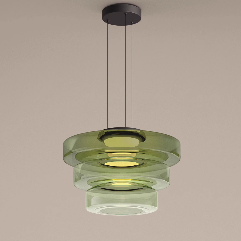 Lustră suspendată Asteron Bauhaus cu plafonieră din sticlă, 3 nuanțe de sticlă