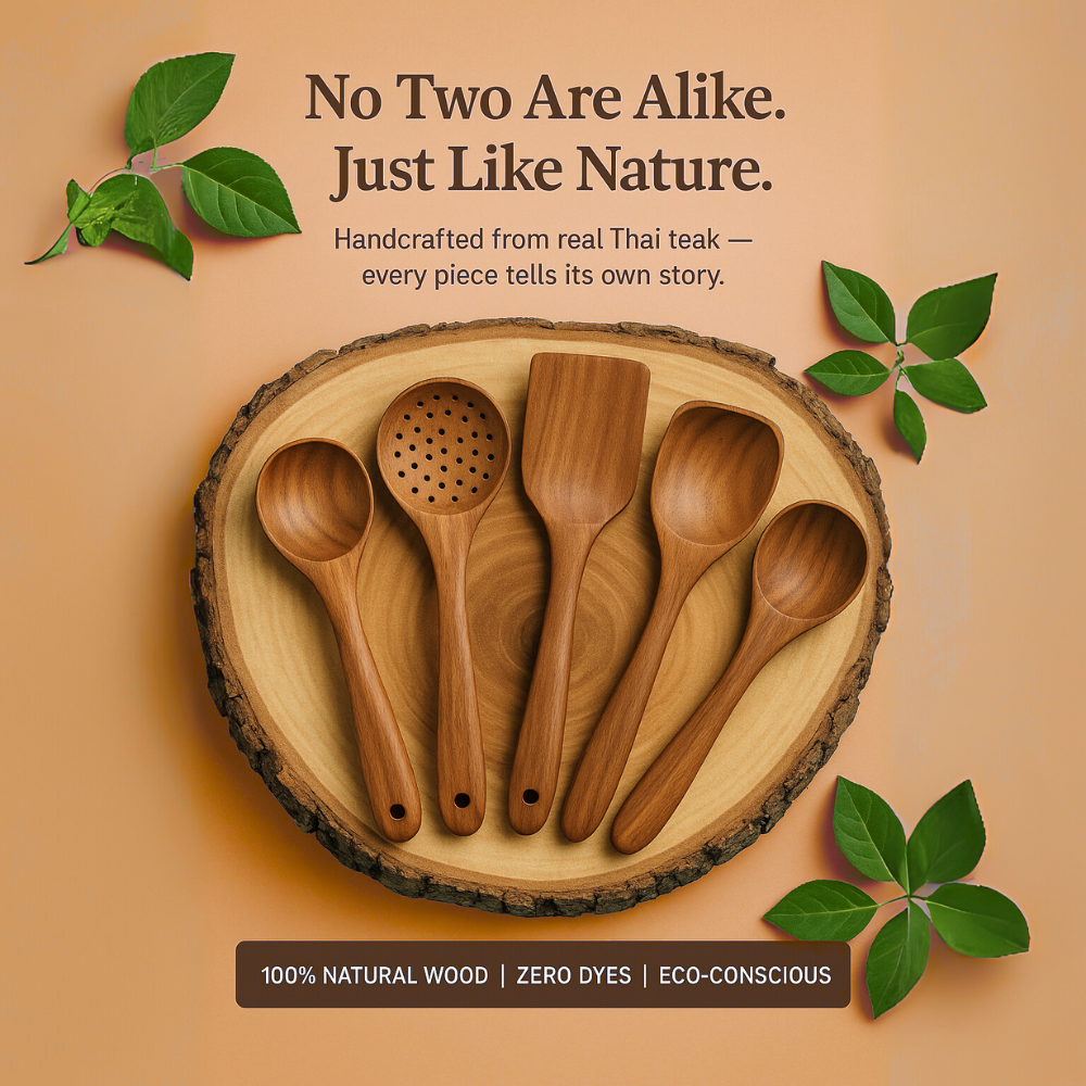 Ensemble d’ustensiles de cuisine en bois naturel ForestCraft pour cuisiniers amateurs