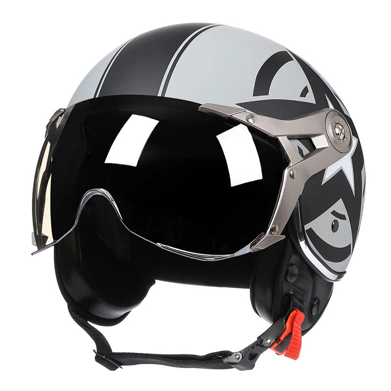LyraJet Retro Motorcycle Helmet, DOT & ECE Certified, Bubble Visor