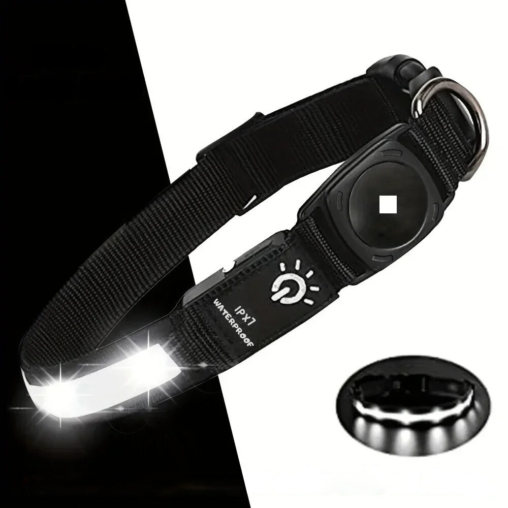 LumaPaw Waterproof Dog Collar, LED Light & AirTag Tracker Slot