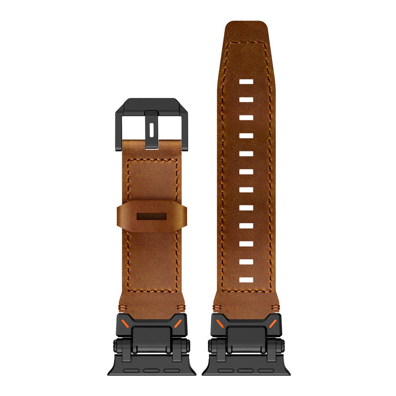 Crazy Horse Leather Apple Watch Band, Titanium Adapter, Hand-Stitched