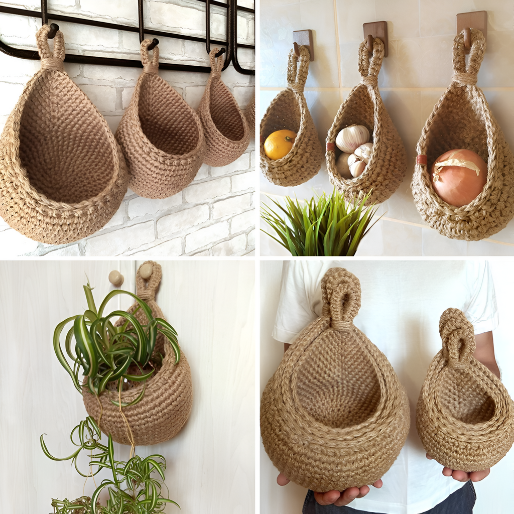 Coș suspendat, iută împletită manual, accent decorativ rustic boho pentru casă