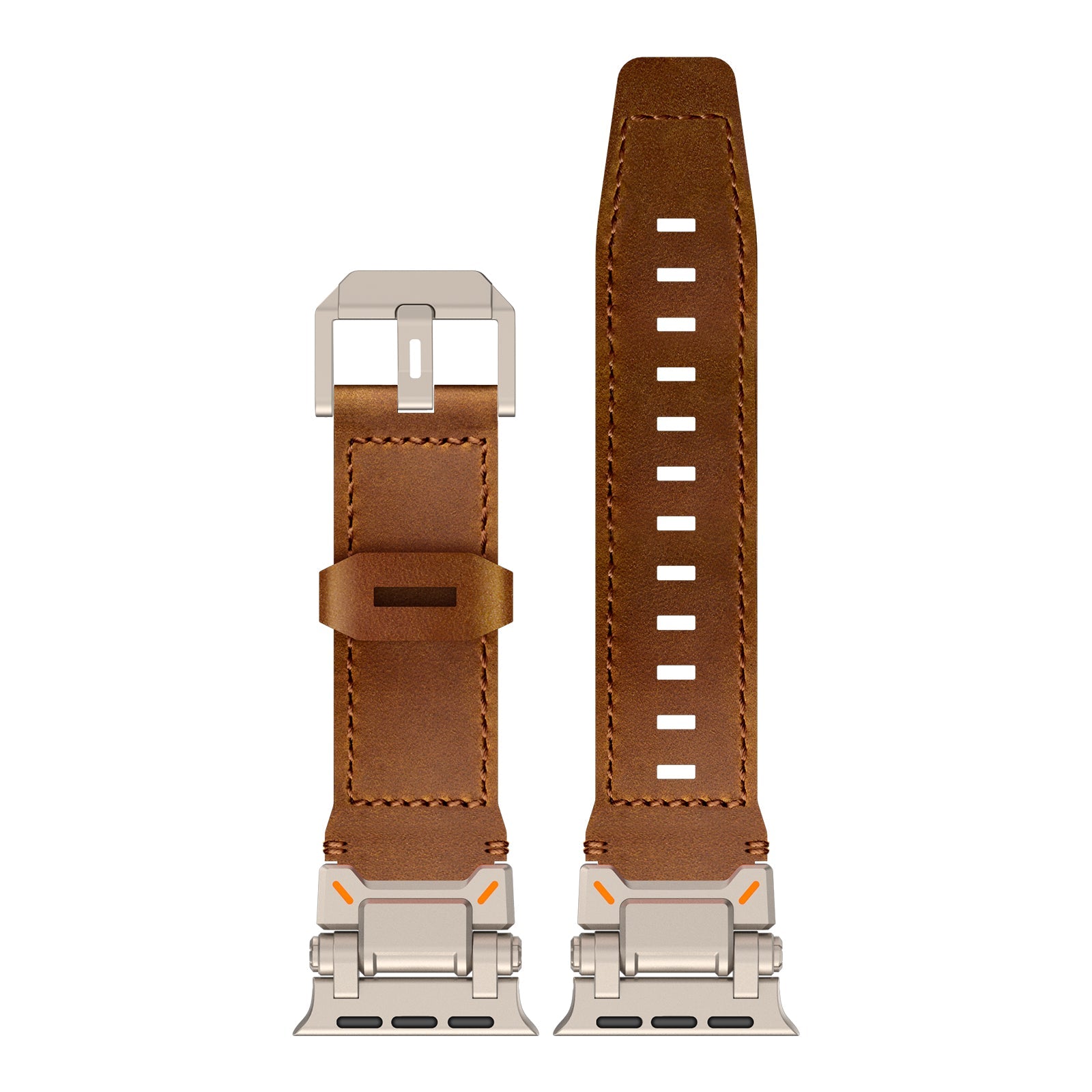 Crazy Horse Leather Apple Watch Band, Titanium Adapter, Hand-Stitched