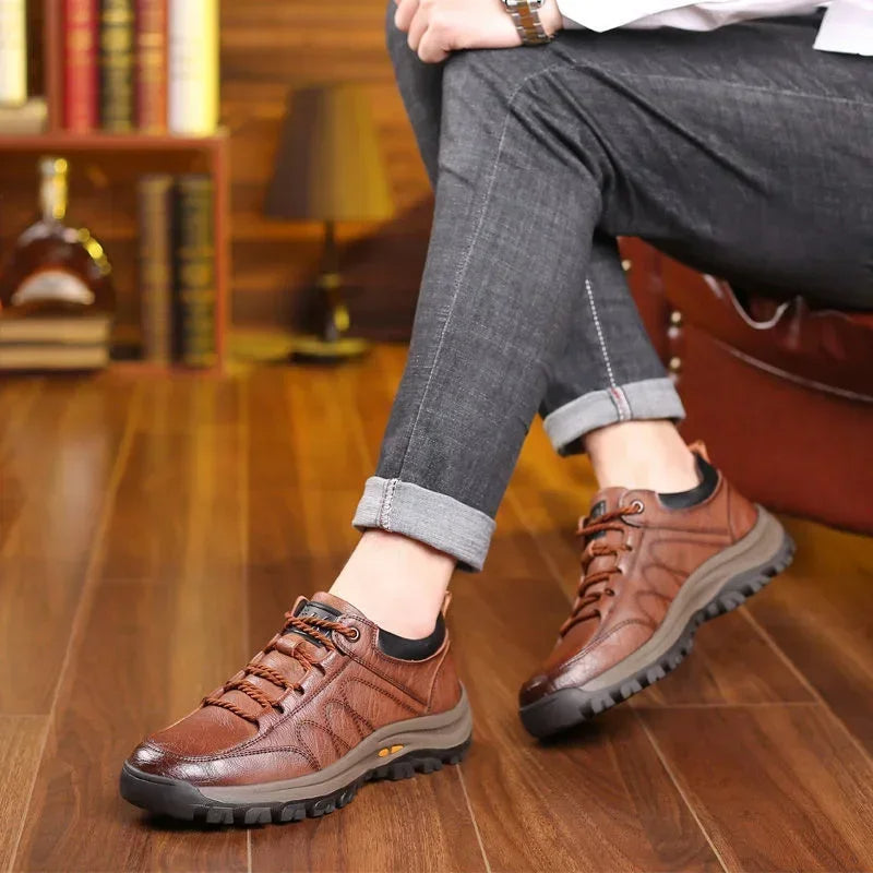 Herren Schuhe mit Fußgewölbeunterstützung, StrideFlex handgenähte Leder-Slipper mit gepolsterten Sohlen