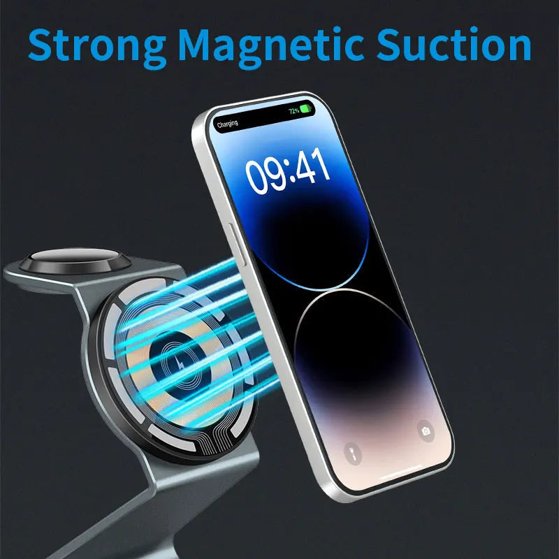 MagnaVolt Magnetic 3-in-1 Charging Stand for iPhone, Apple Watch & AirPods