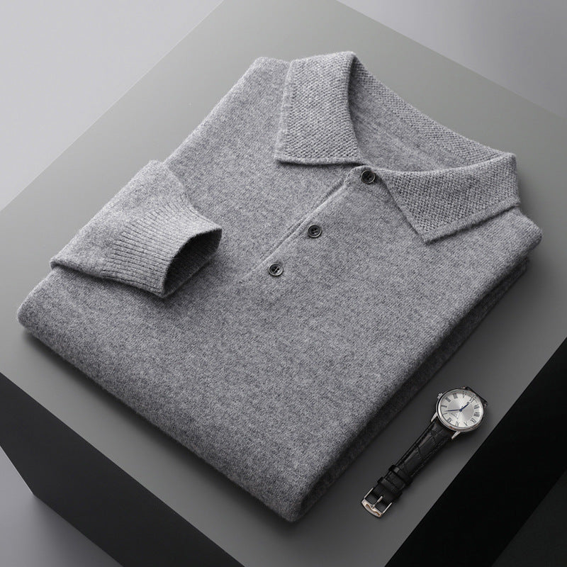 NordicLuxe langærmet poloshirt i en blanding af kashmir og merinould